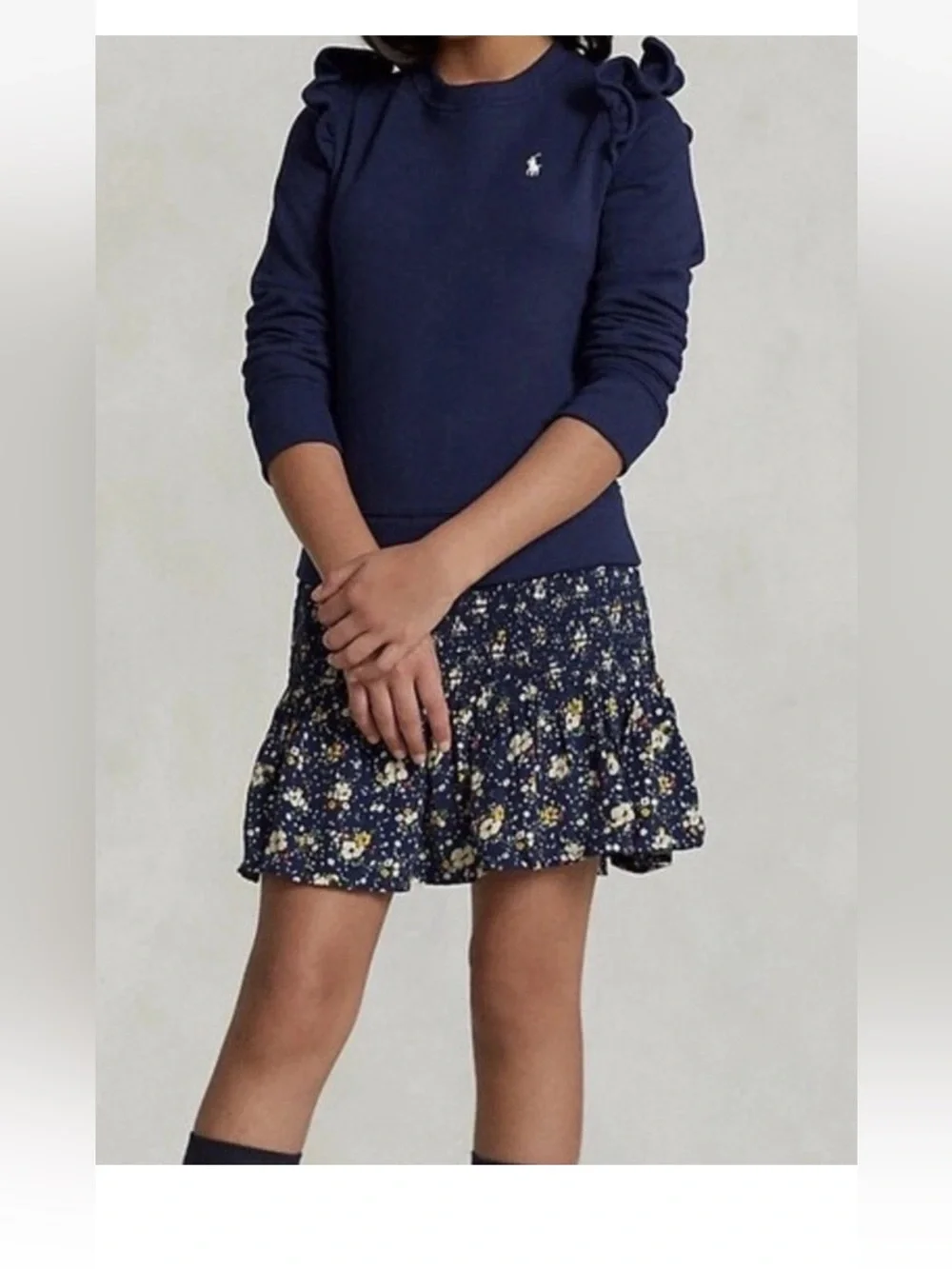 POLO RALPH LAUREN Big Girl Floral Fleece Sweatshirt Dress Newbury Floral 16/XL